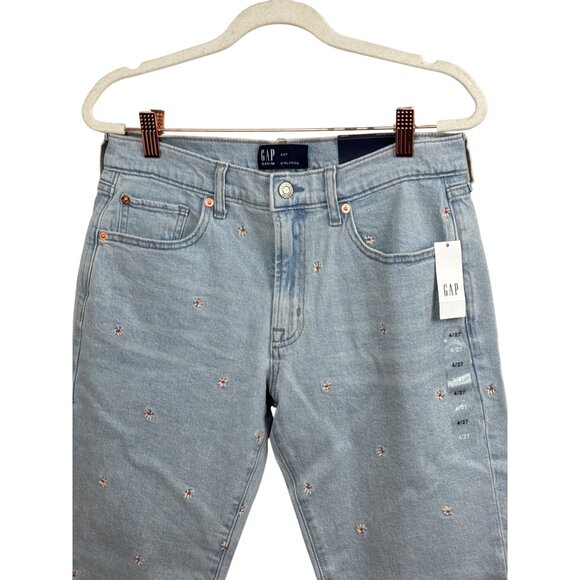 Gap Denim Girlfriend Jeans Light Wash 4/27 Embroidered Floral Stretch Mid Rise T - Picture 2 of 13